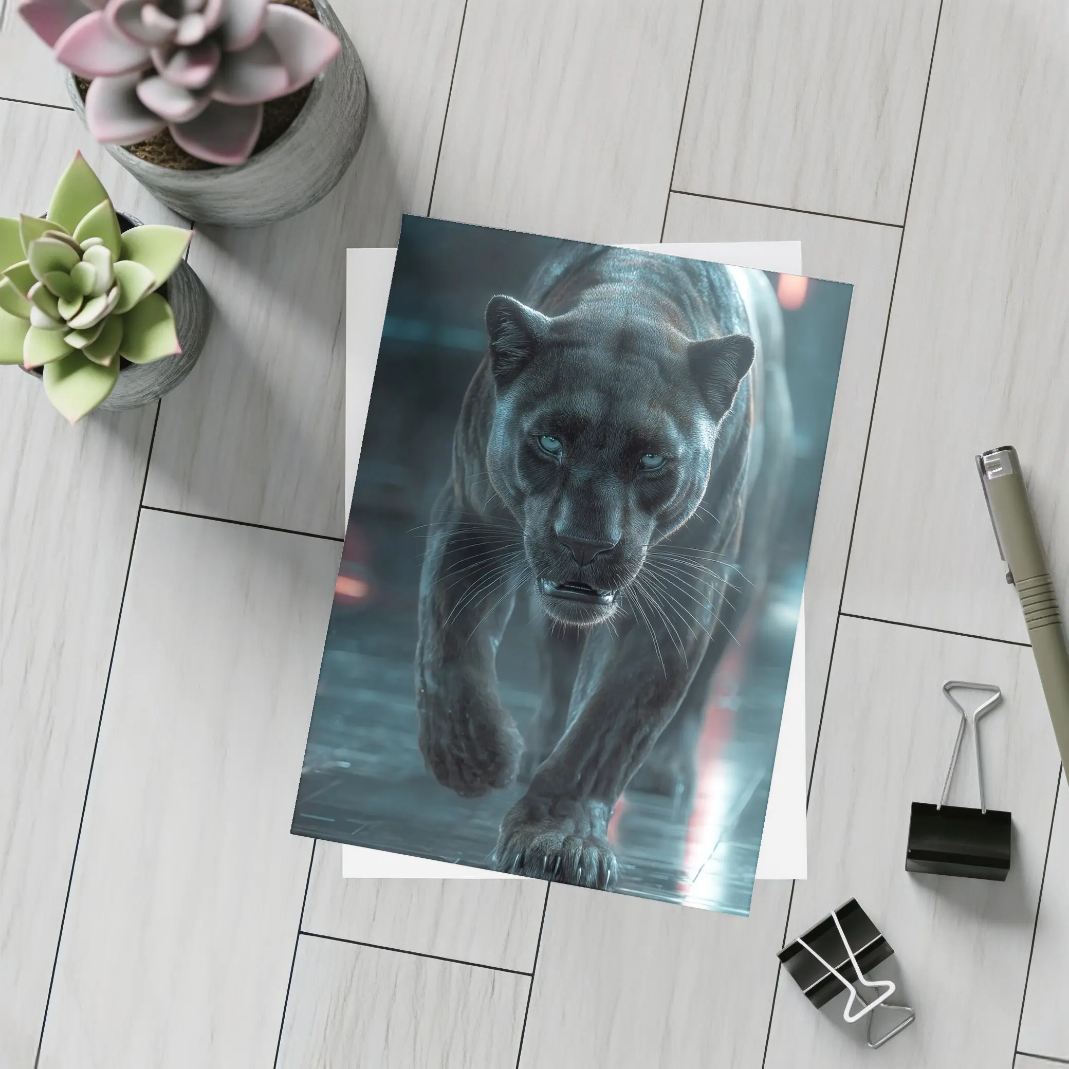 Black Panther Walking Futuristic Neon Environment – Postcards