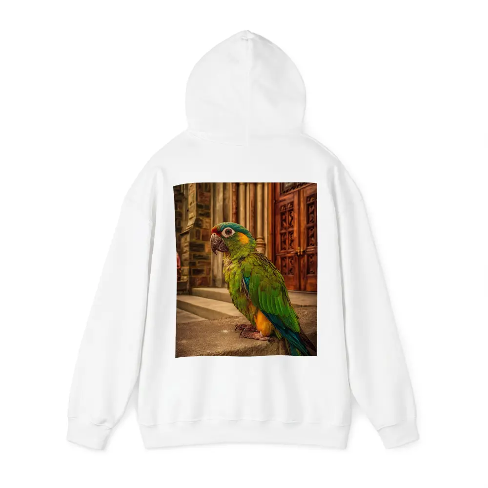 Green Parrot Perched Outside Stone Cathedral – Hoodies