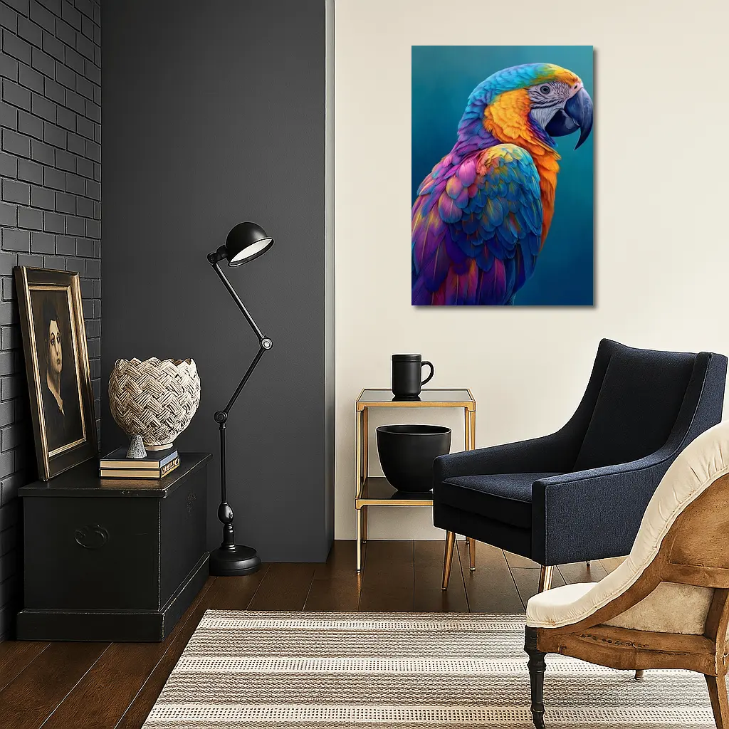 Colorful Macaw Parrot On Teal Background – Wall Art
