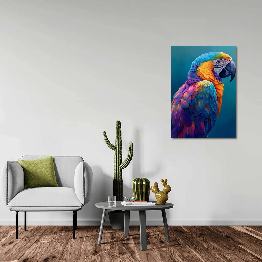 Colorful Macaw Parrot On Teal Background – Wall Art