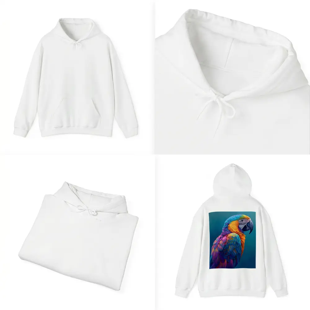 Colorful Macaw Parrot On Teal Background – Hoodies