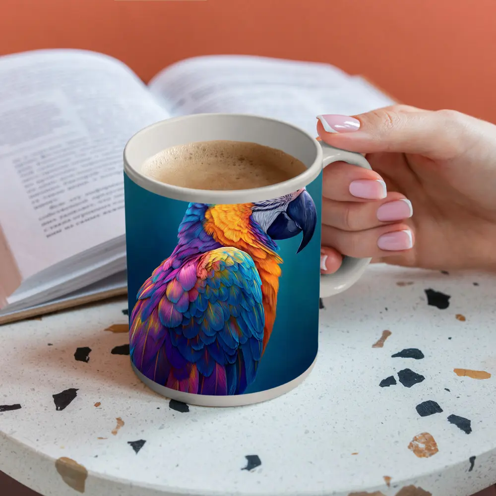 Colorful Macaw Parrot On Teal Background – Mugs