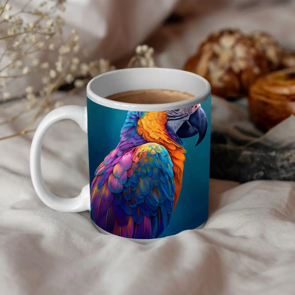Colorful Macaw Parrot On Teal Background – Mugs