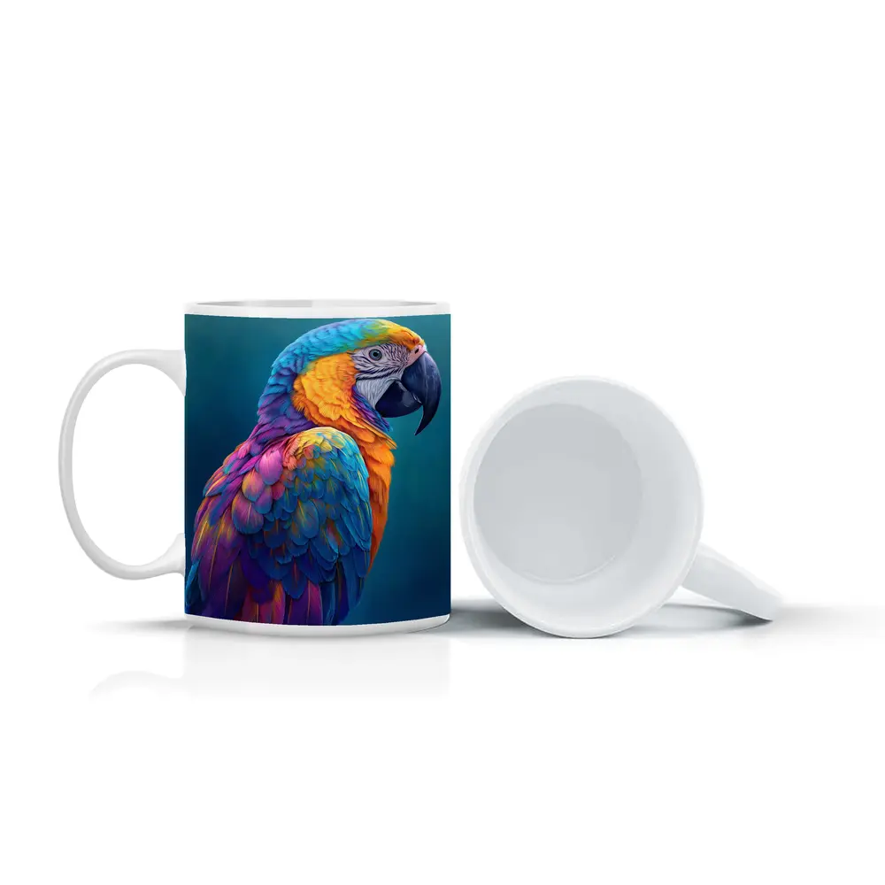 Colorful Macaw Parrot On Teal Background – Mugs