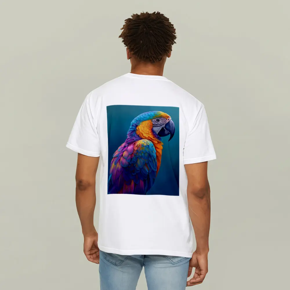 Colorful Macaw Parrot On Teal Background – T-Shirts