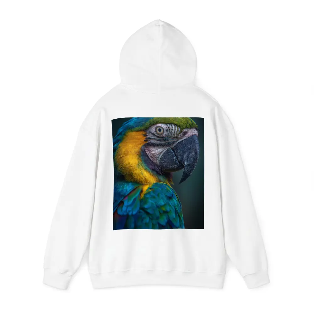 Blue Yellow Macaw Parrot Dark Background – Hoodies