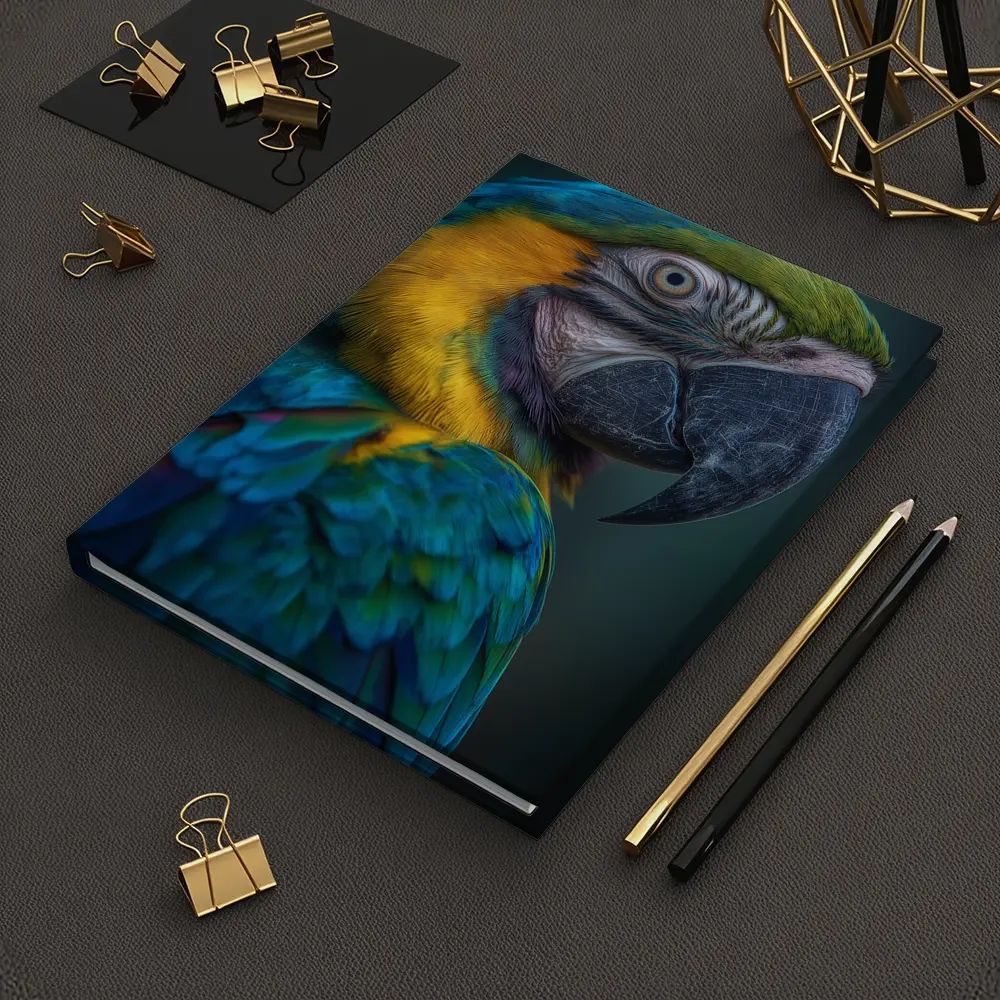 Blue Yellow Macaw Parrot Dark Background – Notebooks