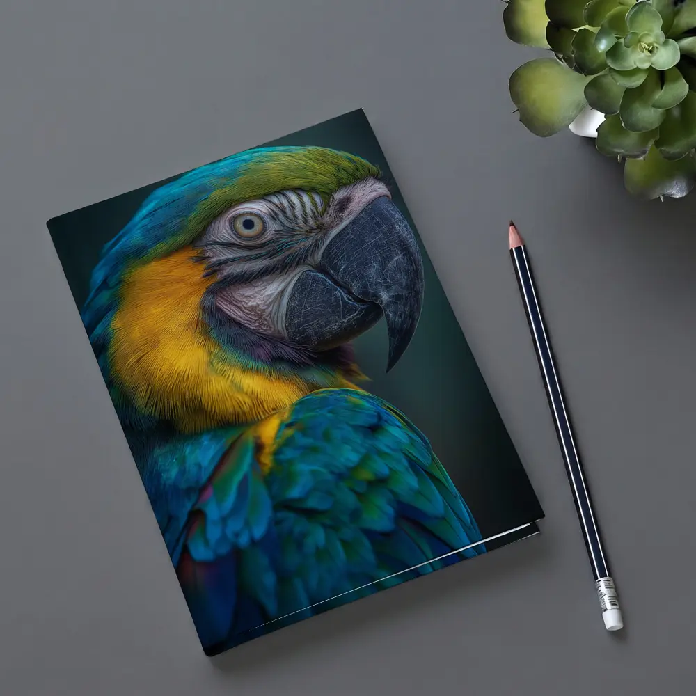 Blue Yellow Macaw Parrot Dark Background – Notebooks