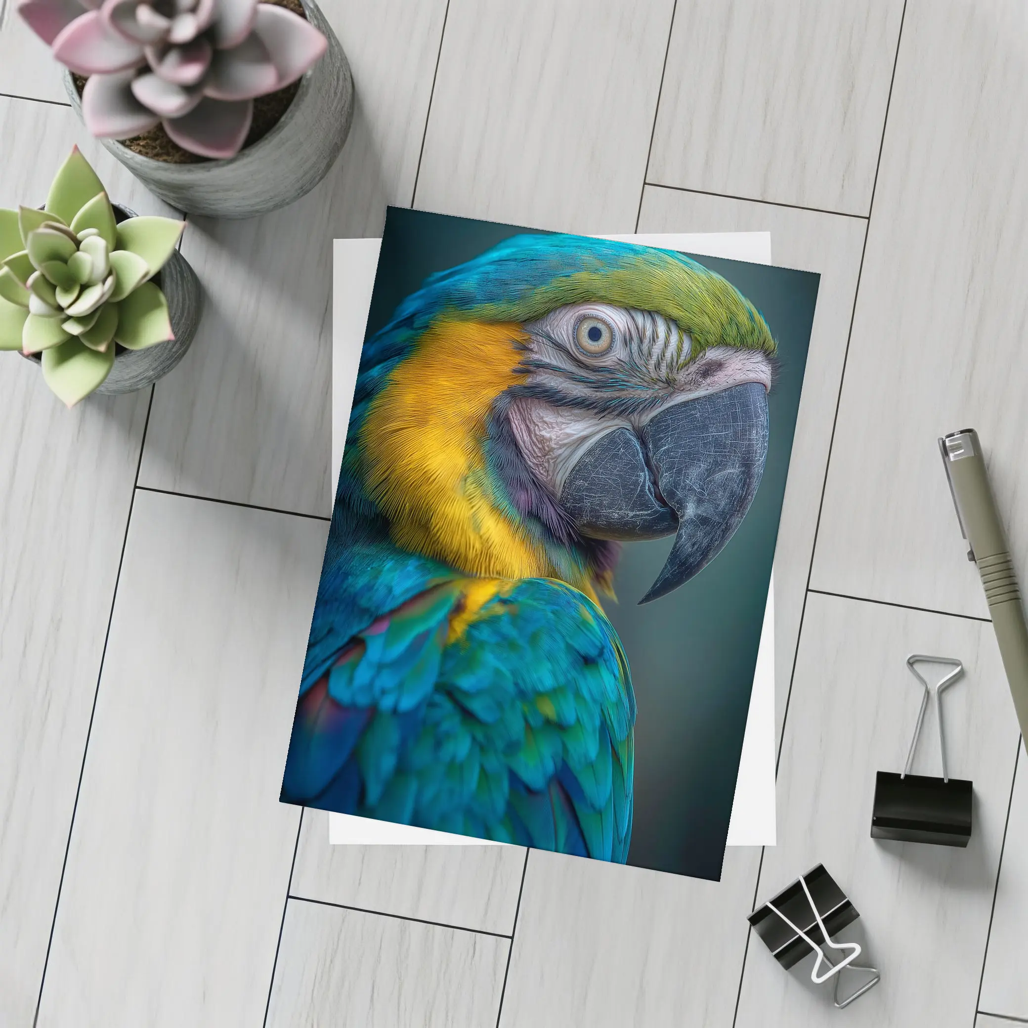 Blue Yellow Macaw Parrot Dark Background – Postcards