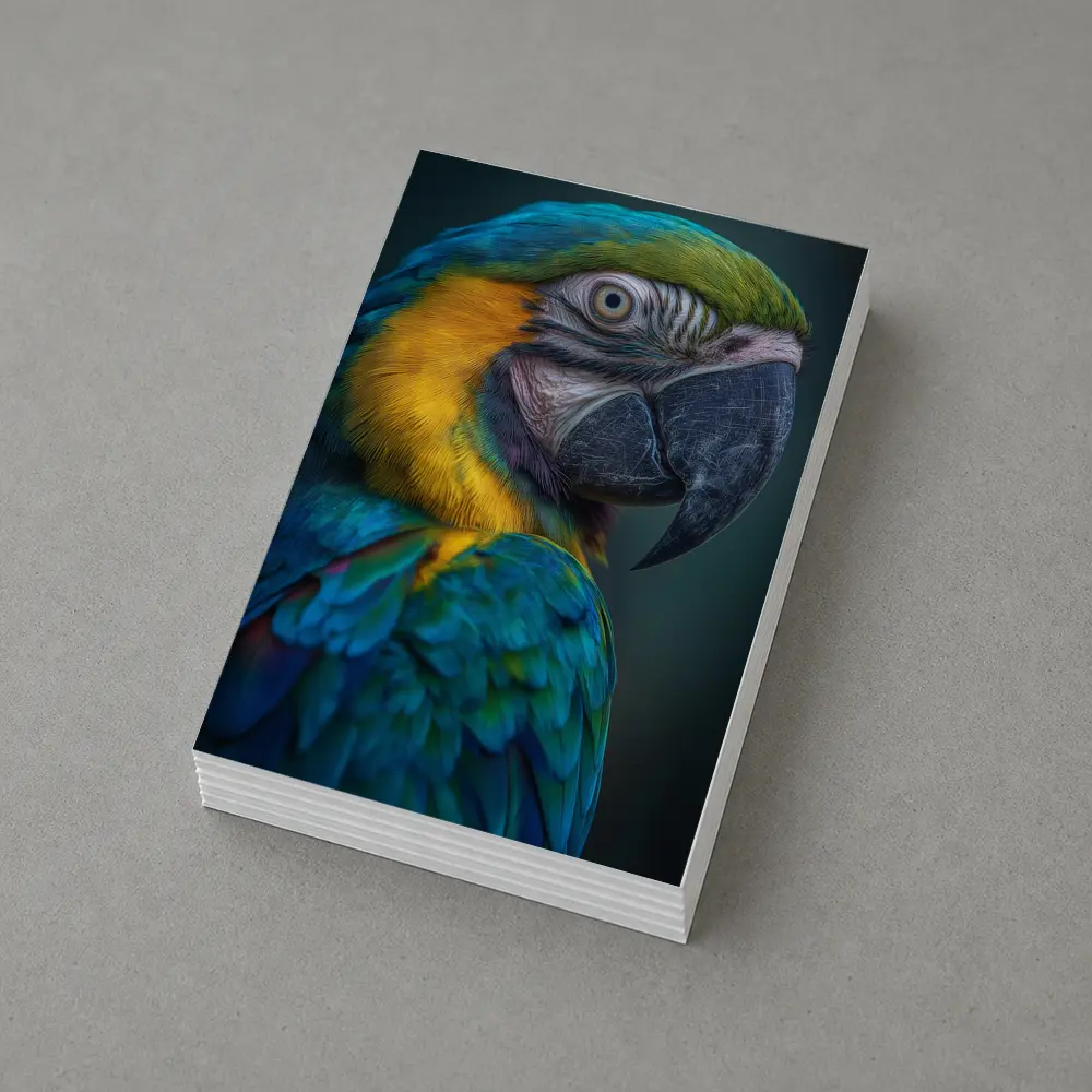 Blue Yellow Macaw Parrot Dark Background – Postcards