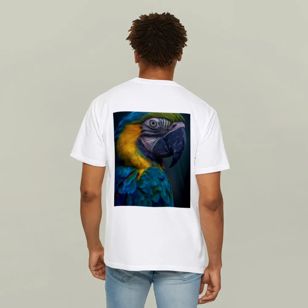 Blue Yellow Macaw Parrot Dark Background – T-Shirts