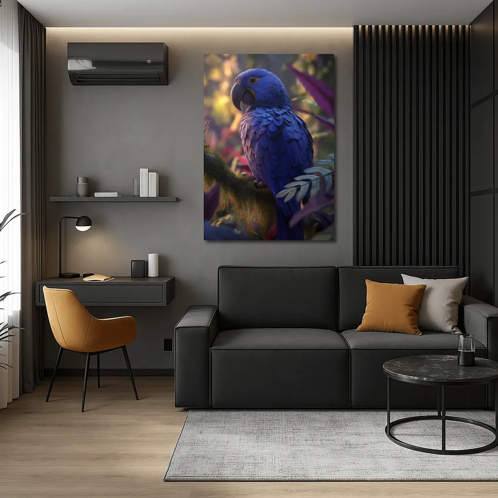 Hyacinth Macaw Perched In Tropical Jungle – Wall Art