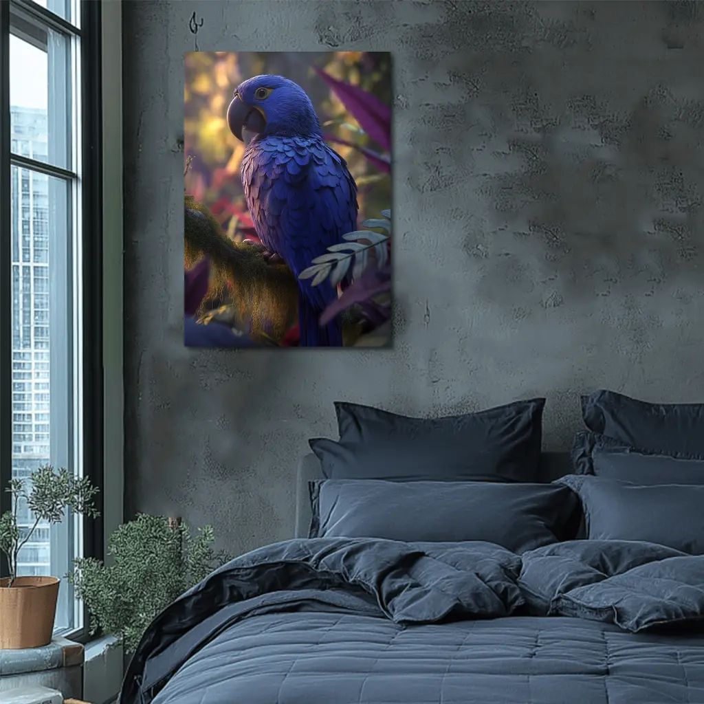 Hyacinth Macaw Perched In Tropical Jungle – Wall Art