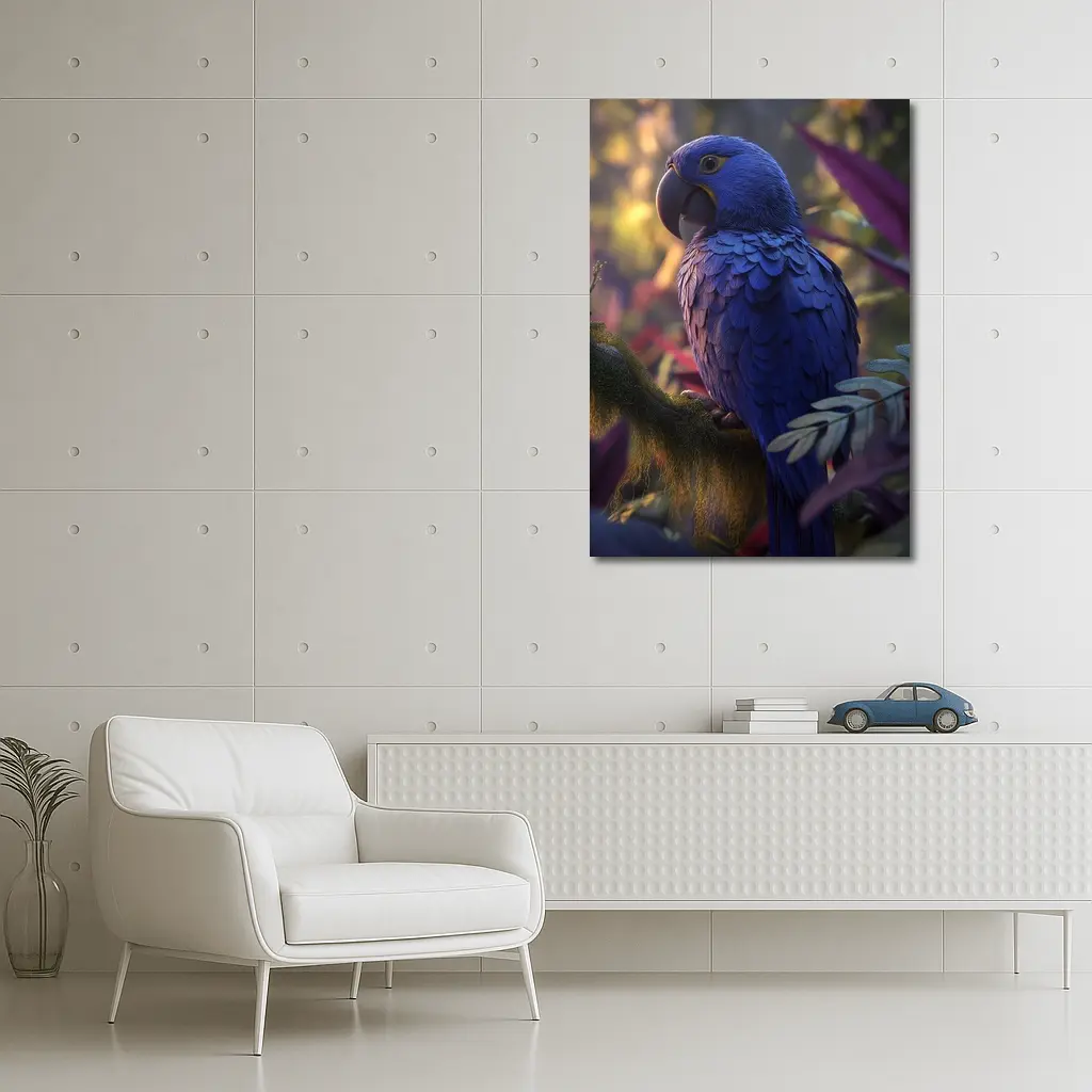 Hyacinth Macaw Perched In Tropical Jungle – Wall Art
