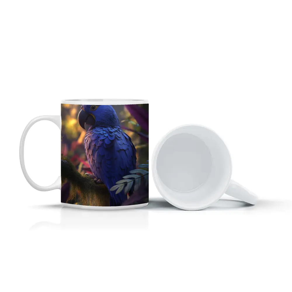 Hyacinth Macaw Perched In Tropical Jungle – Mugs