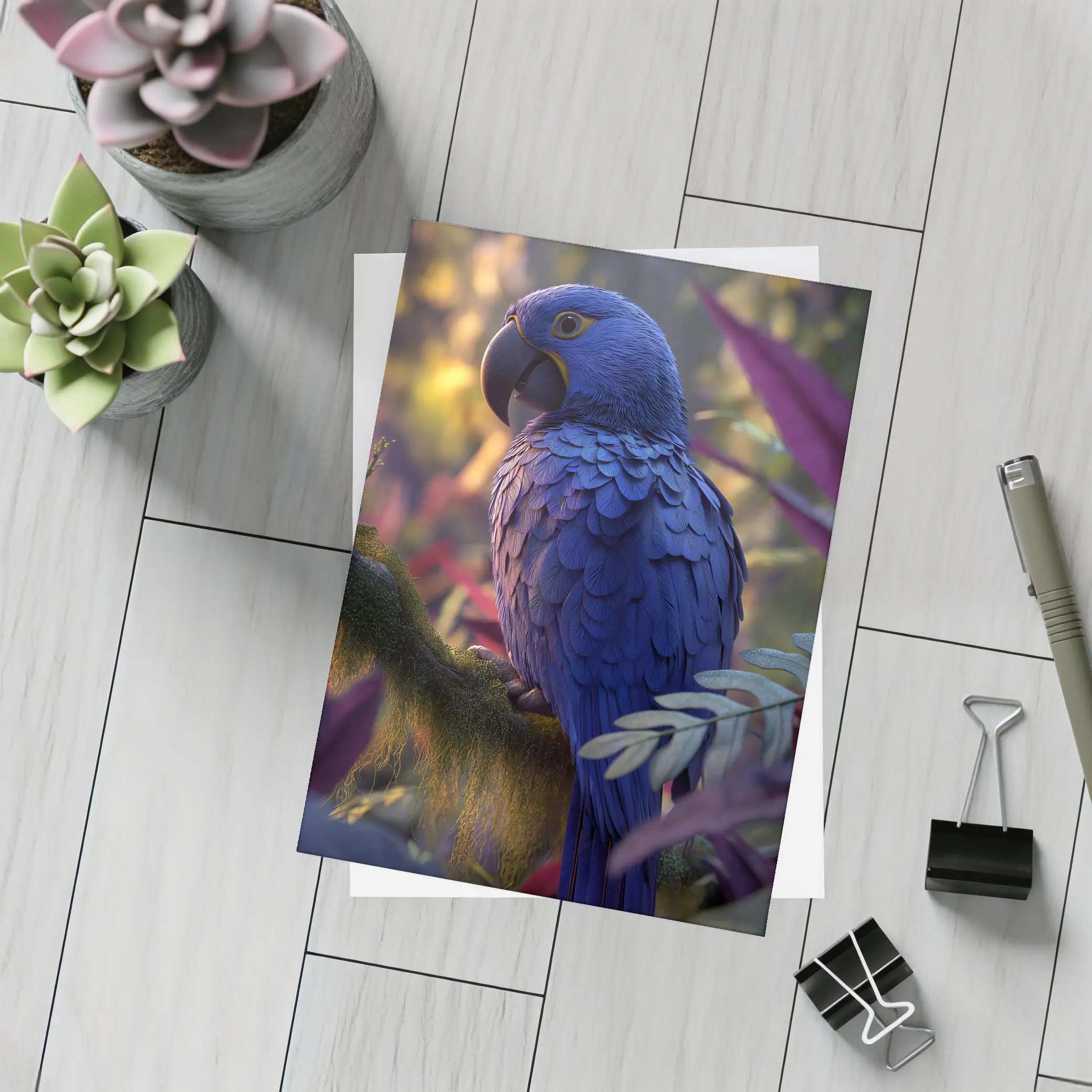 Hyacinth Macaw Perched In Tropical Jungle – Postcards