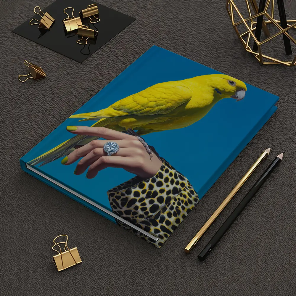 Yellow Parrot on Hand Blue Background – Notebooks