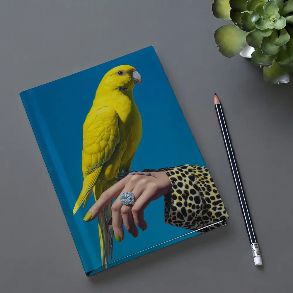Yellow Parrot on Hand Blue Background – Notebooks