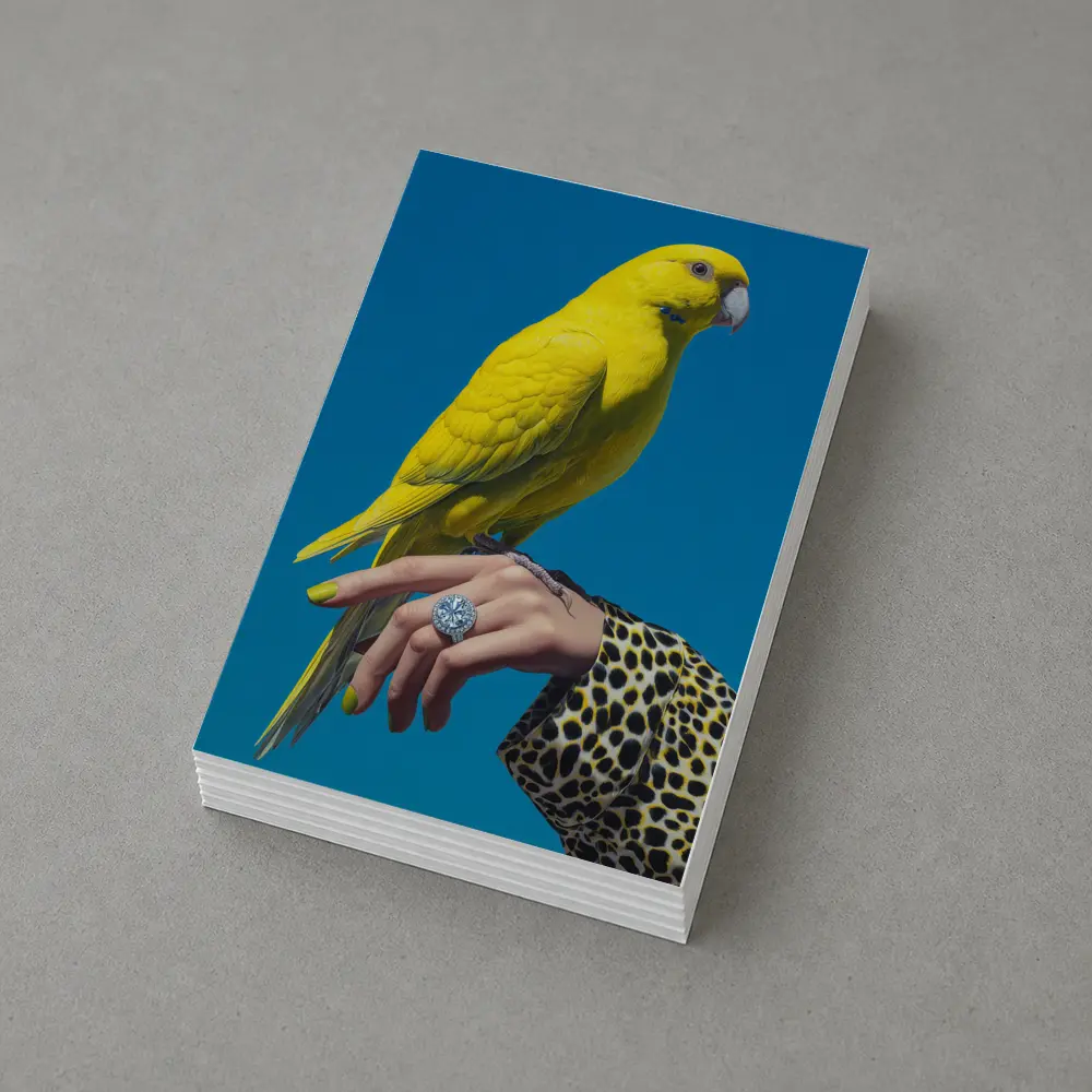 Yellow Parrot on Hand Blue Background – Postcards