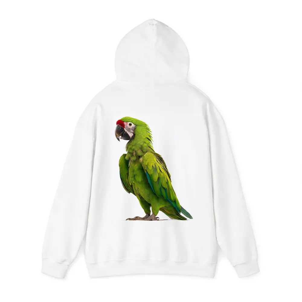 Green Military Macaw Parrot White Background – Hoodies