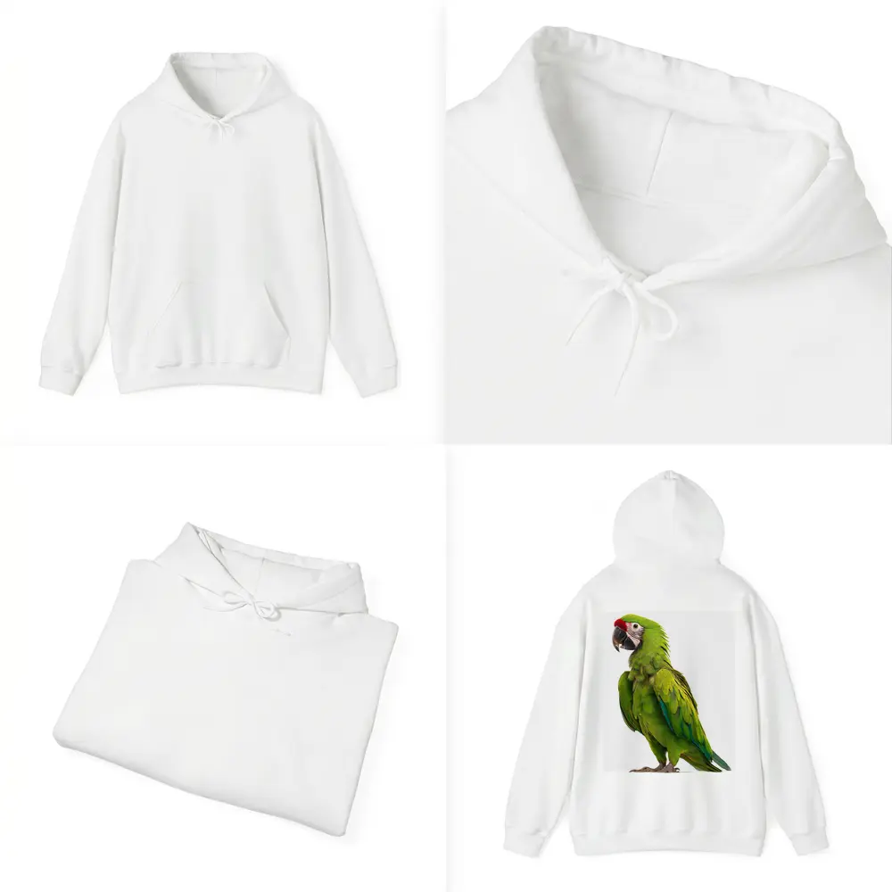 Green Military Macaw Parrot White Background – Hoodies