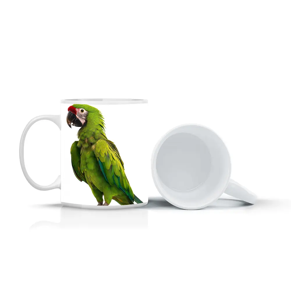 Green Military Macaw Parrot White Background – Mugs