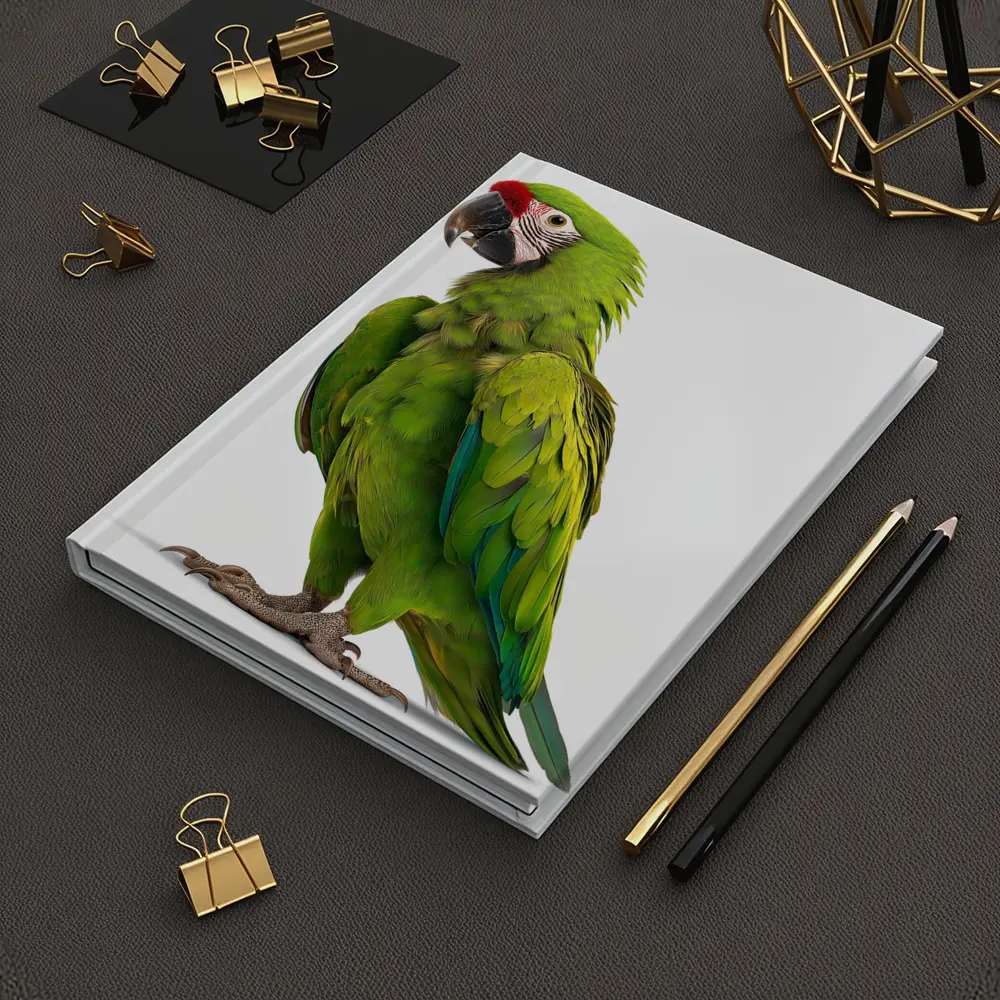 Green Military Macaw Parrot White Background – Notebooks