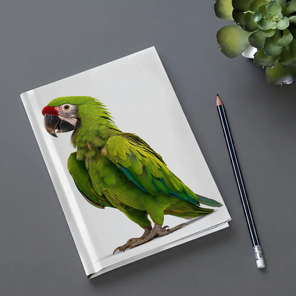 Green Military Macaw Parrot White Background – Notebooks