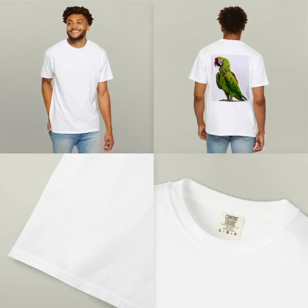 Green Military Macaw Parrot White Background – T-Shirts