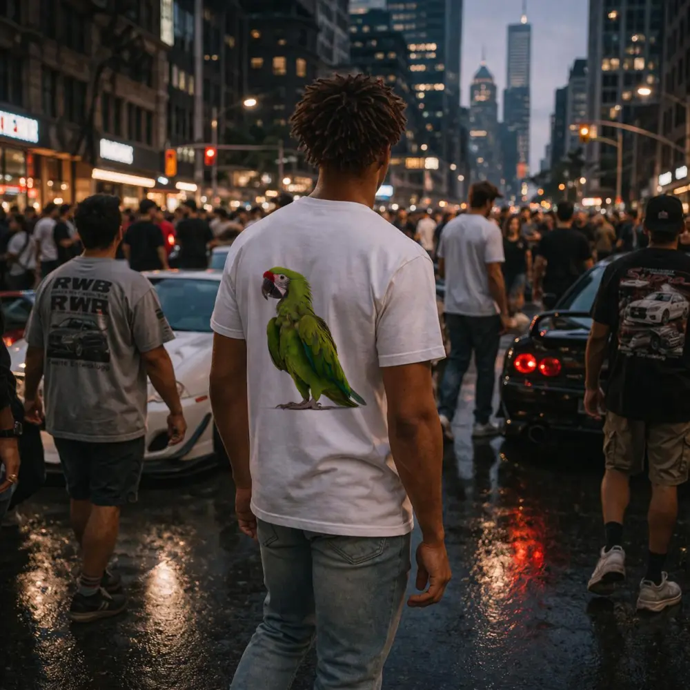 Green Military Macaw Parrot White Background – T-Shirts