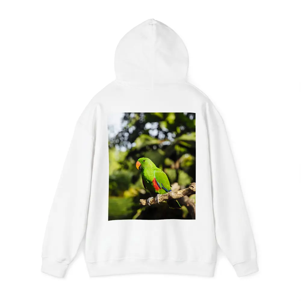 Green Eclectus Parrot Perched on Branch – Hoodies