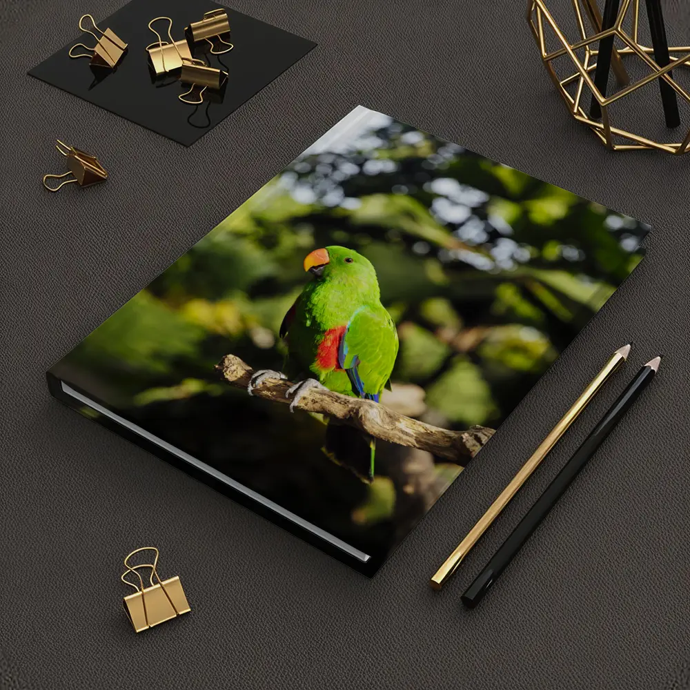Green Eclectus Parrot Perched on Branch – Notebooks