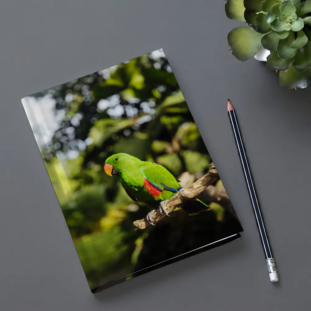 Green Eclectus Parrot Perched on Branch – Notebooks