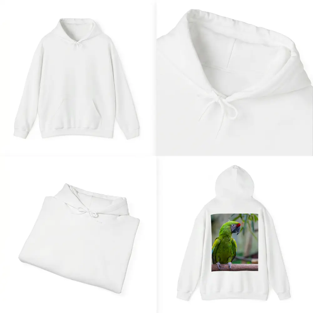 Green Macaw Parrot Perched On Branch – Hoodies
