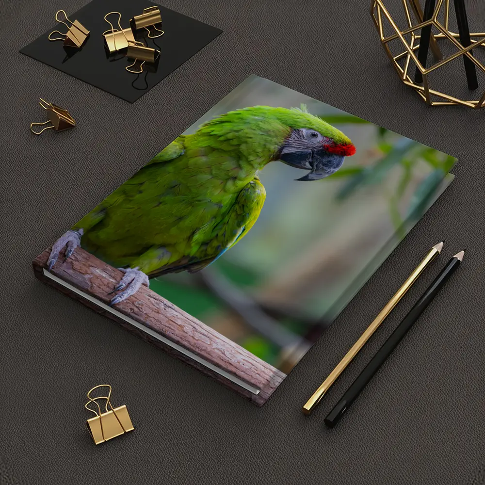 Green Macaw Parrot Perched On Branch – Notebooks