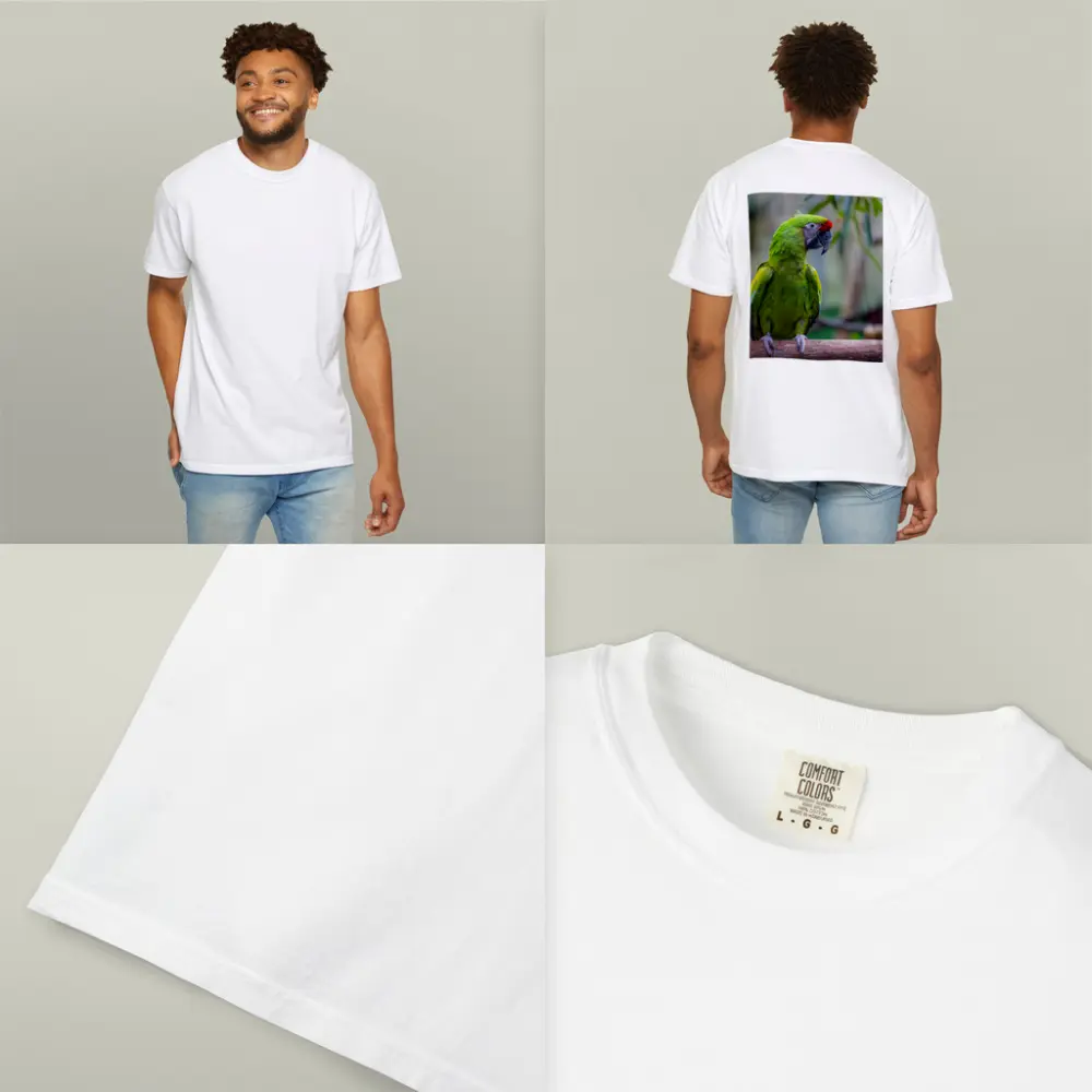 Green Macaw Parrot Perched On Branch – T-Shirts