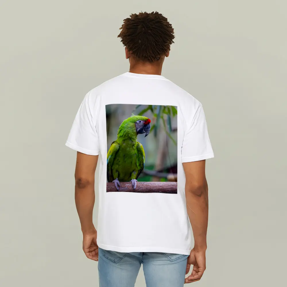 Green Macaw Parrot Perched On Branch – T-Shirts