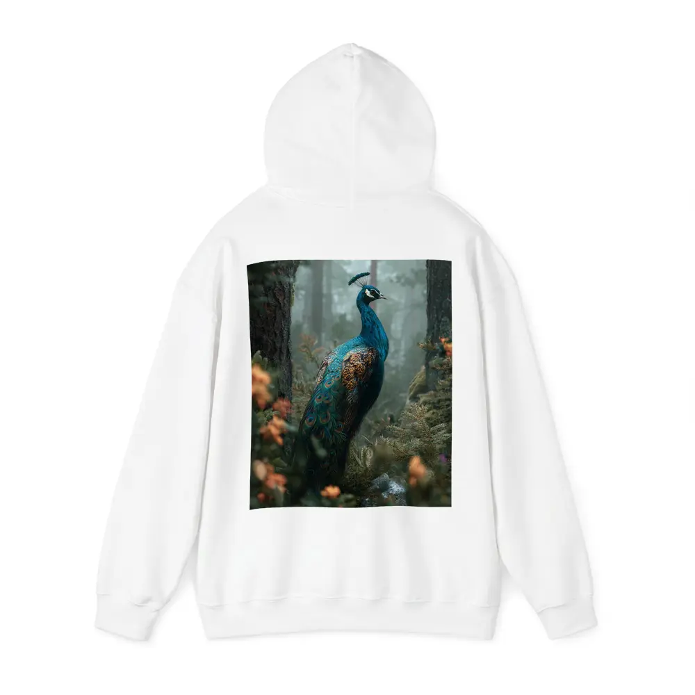 Peacock Standing In Misty Forest – Hoodies