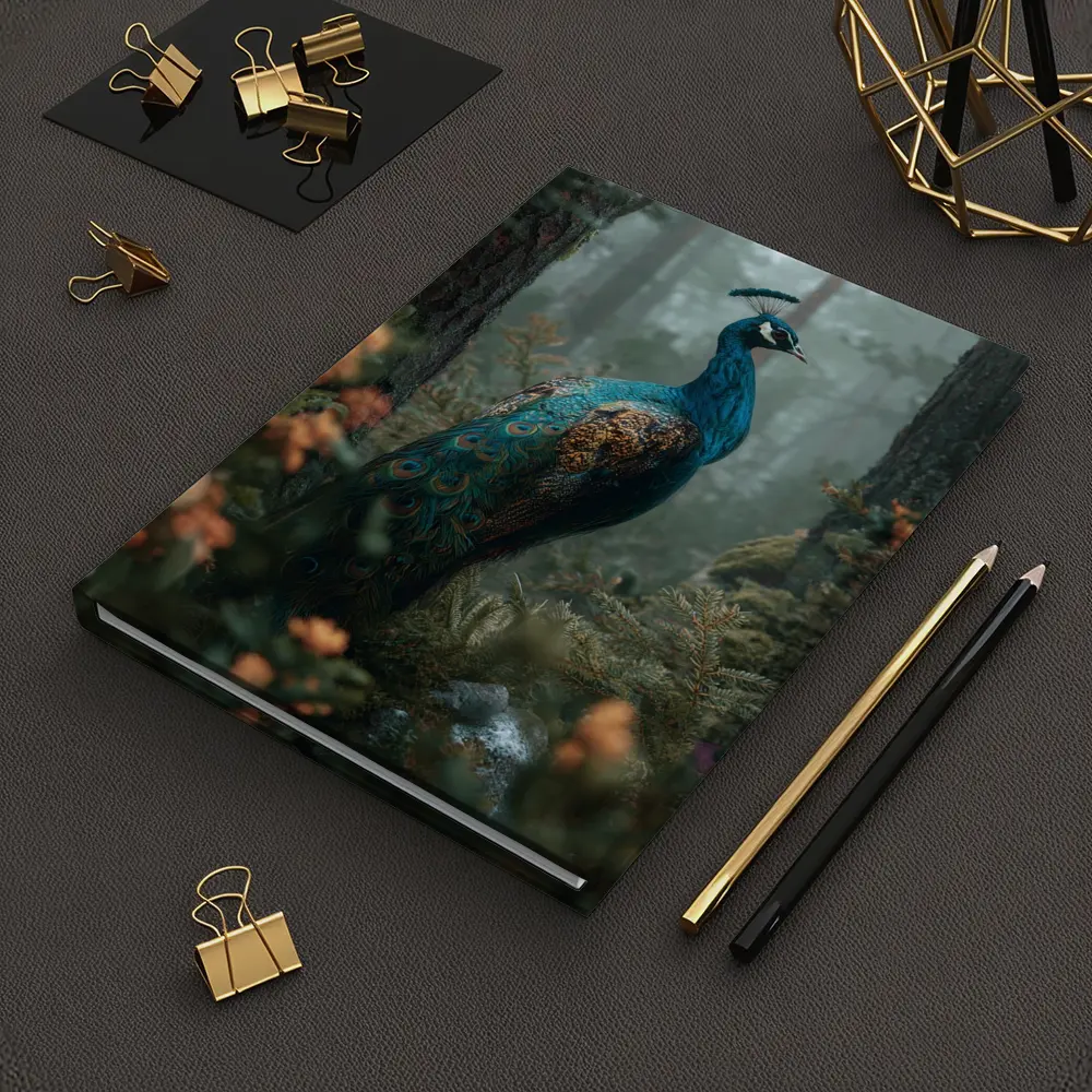 Peacock Standing In Misty Forest – Notebooks