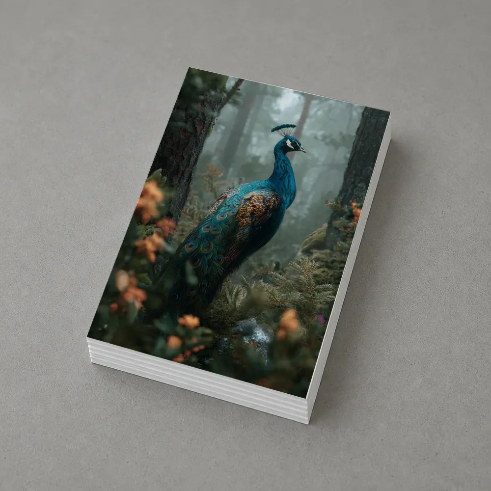 Peacock Standing In Misty Forest – Postcards