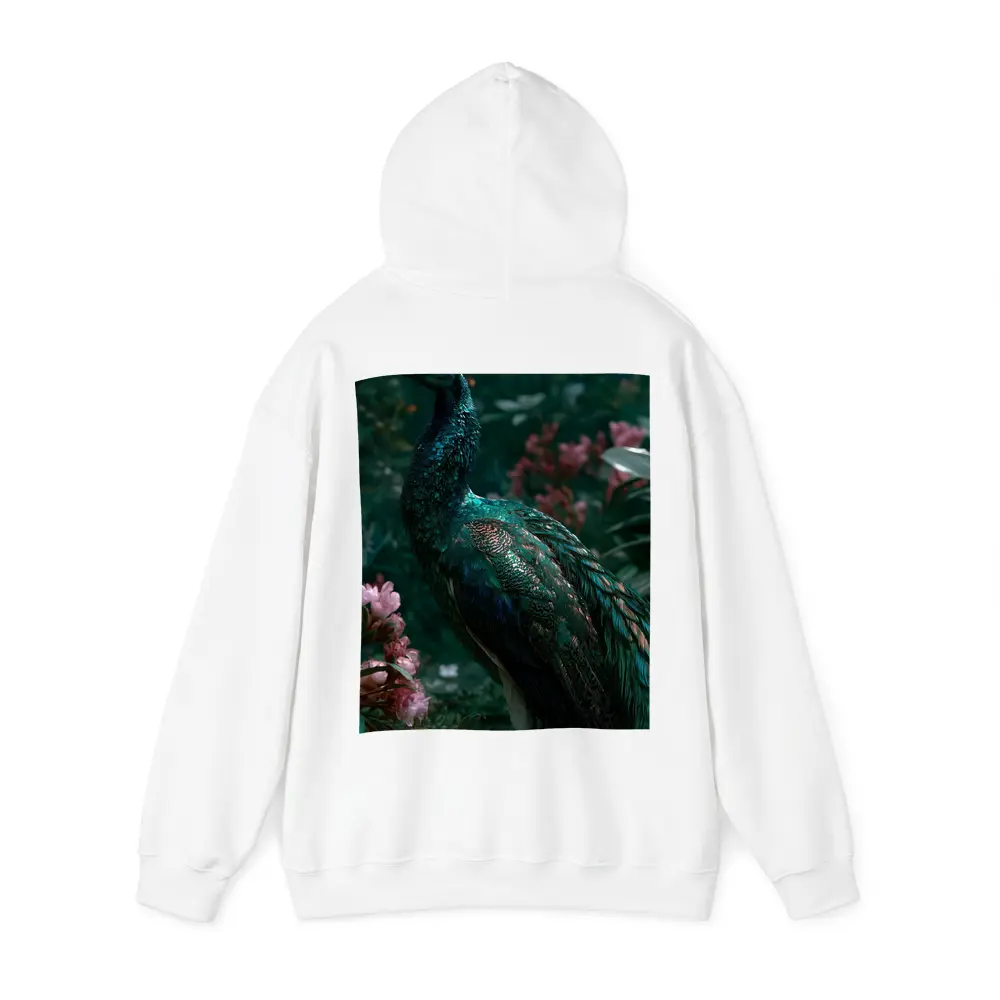 Peacock Standing Among Pink Garden Flowers – Hoodies