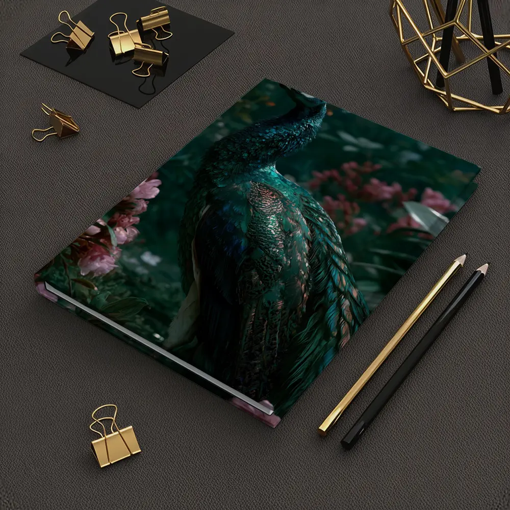 Peacock Standing Among Pink Garden Flowers – Notebooks
