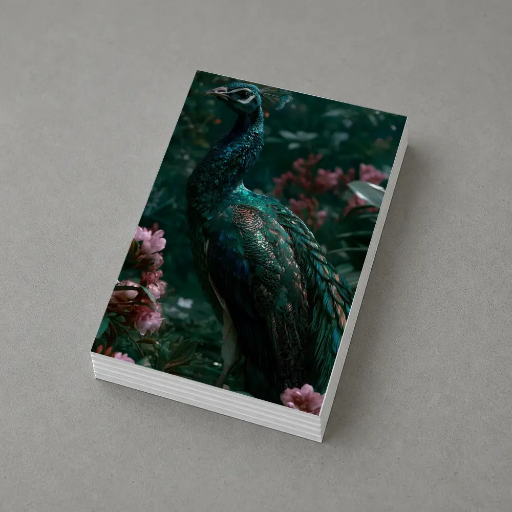 Peacock Standing Among Pink Garden Flowers – Postcards