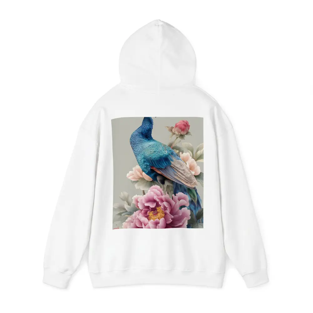 Blue Peacock With Pink Peonies Floral Art – Hoodies