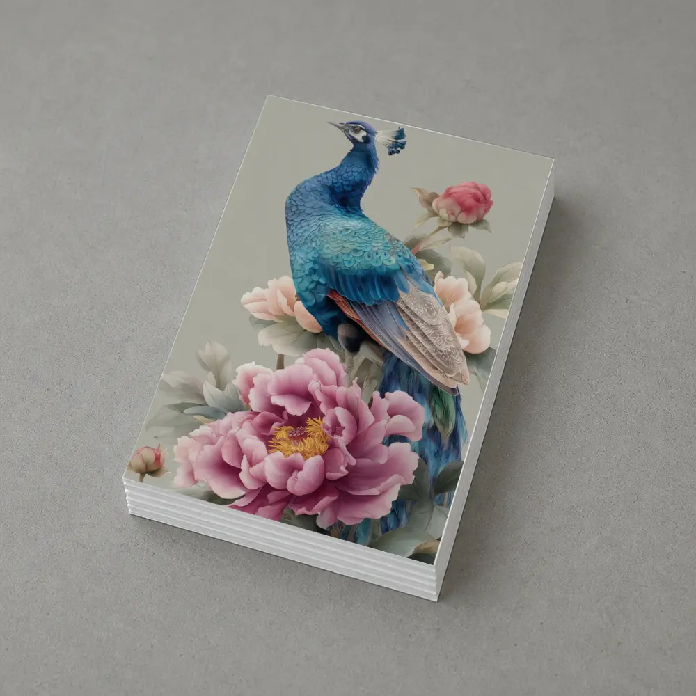 Blue Peacock With Pink Peonies Floral Art – Postcards