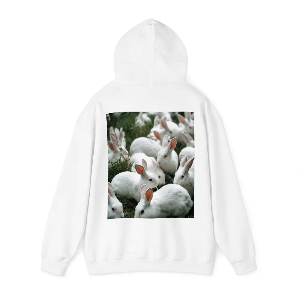 White Rabbits Grazing on Green Grass – Hoodies