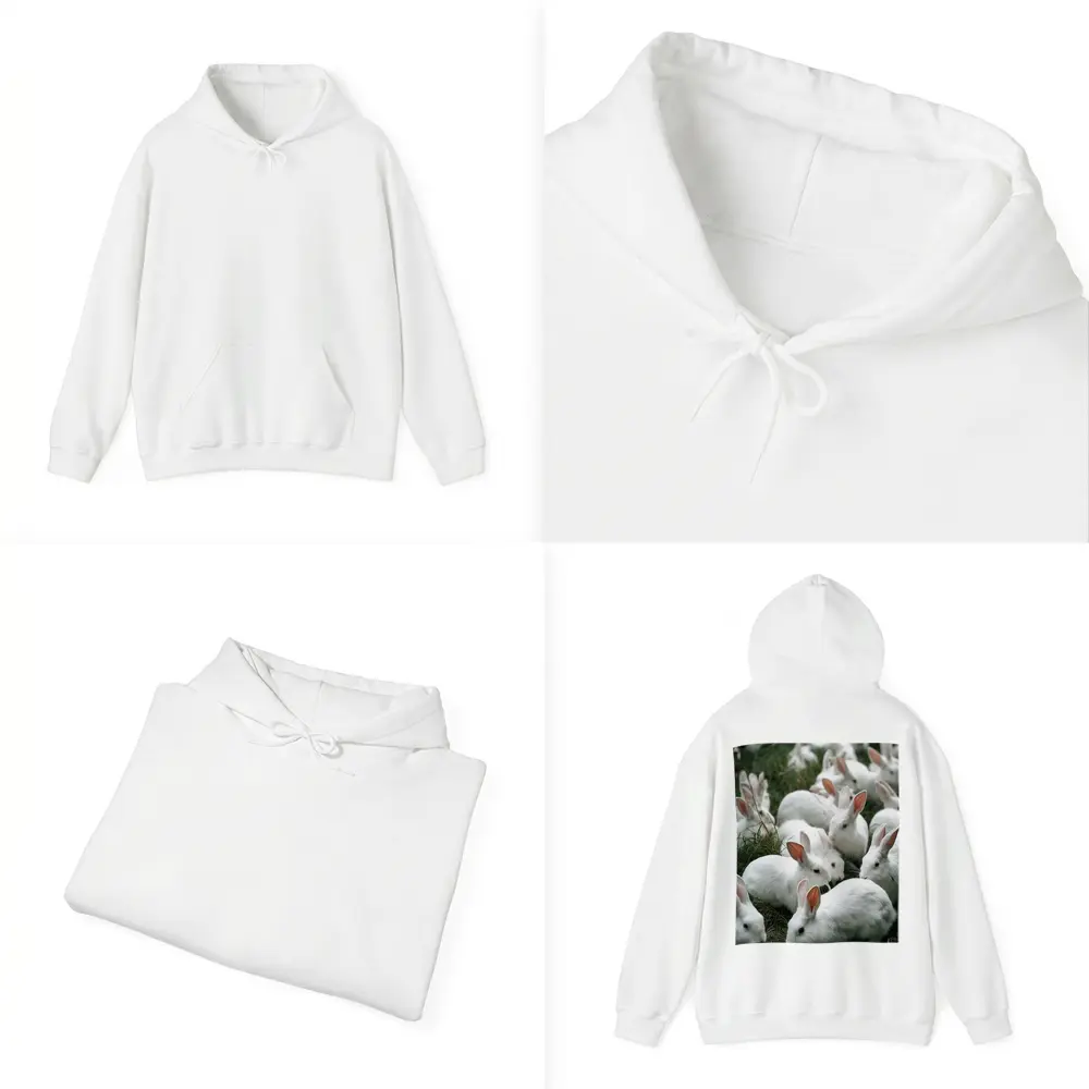 White Rabbits Grazing on Green Grass – Hoodies