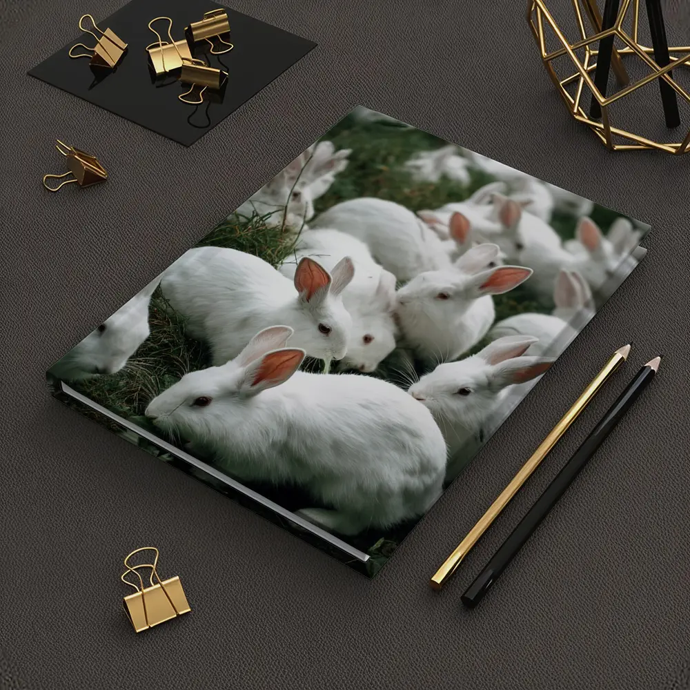 White Rabbits Grazing on Green Grass – Notebooks