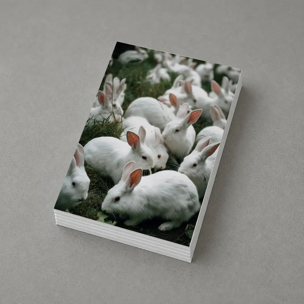 White Rabbits Grazing on Green Grass – Postcards