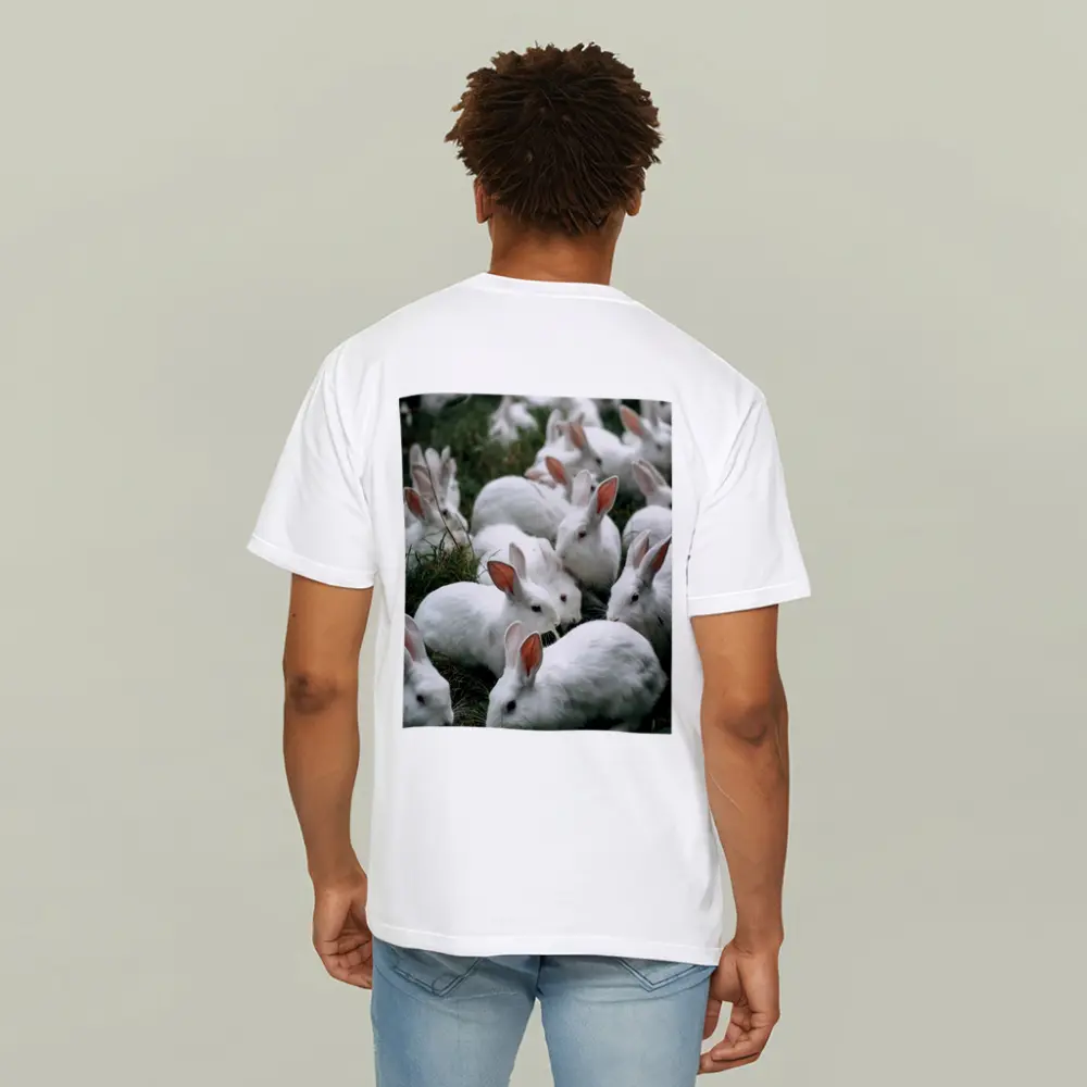 White Rabbits Grazing on Green Grass – T-Shirts